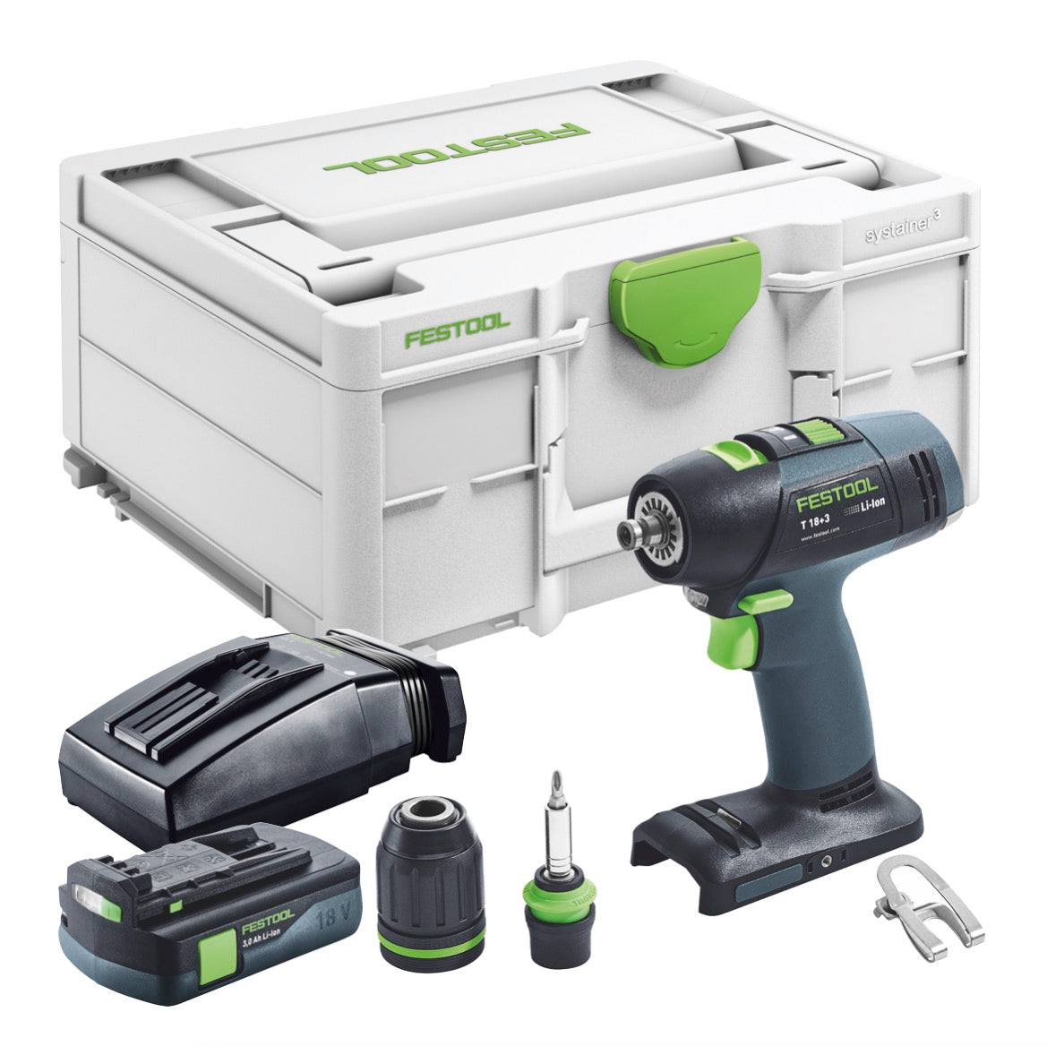 Trapano avvitatore a batteria Festool T 18+3 Basic 18 V 50 Nm Brushless + 1x batteria 3,0 Ah + caricabatterie + Systainer