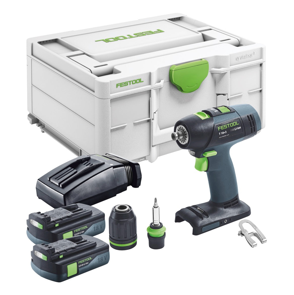 Trapano avvitatore a batteria Festool T 18+3 Basic 18 V 50 Nm Brushless + 2x batteria 3,0 Ah + caricabatterie + Systainer