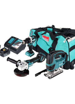 Makita DLX 3152 TX1 kit combinado de baterías 18 V DDF 484 + DGA 511 + DJV 180 + 2x baterías 5.0 Ah + cargador + bolsa