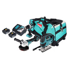 Makita DLX 3152 TX1 Akku Kombo Kit 18 V DDF 484 + DGA 511 + DJV 180 + 2x Akku 5,0 Ah + Ladegerät + Tasche