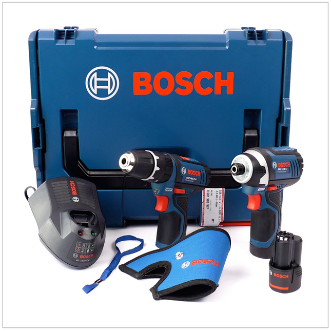Bosch GSB 10,8-2-Li Schlagbohrschrauber + GDR 10,8 V-Li Drehschlagschrauber + 2 x 2,0 Ah Akku + Ladegerät und Holster in L-BOXX 102 - Toolbrothers