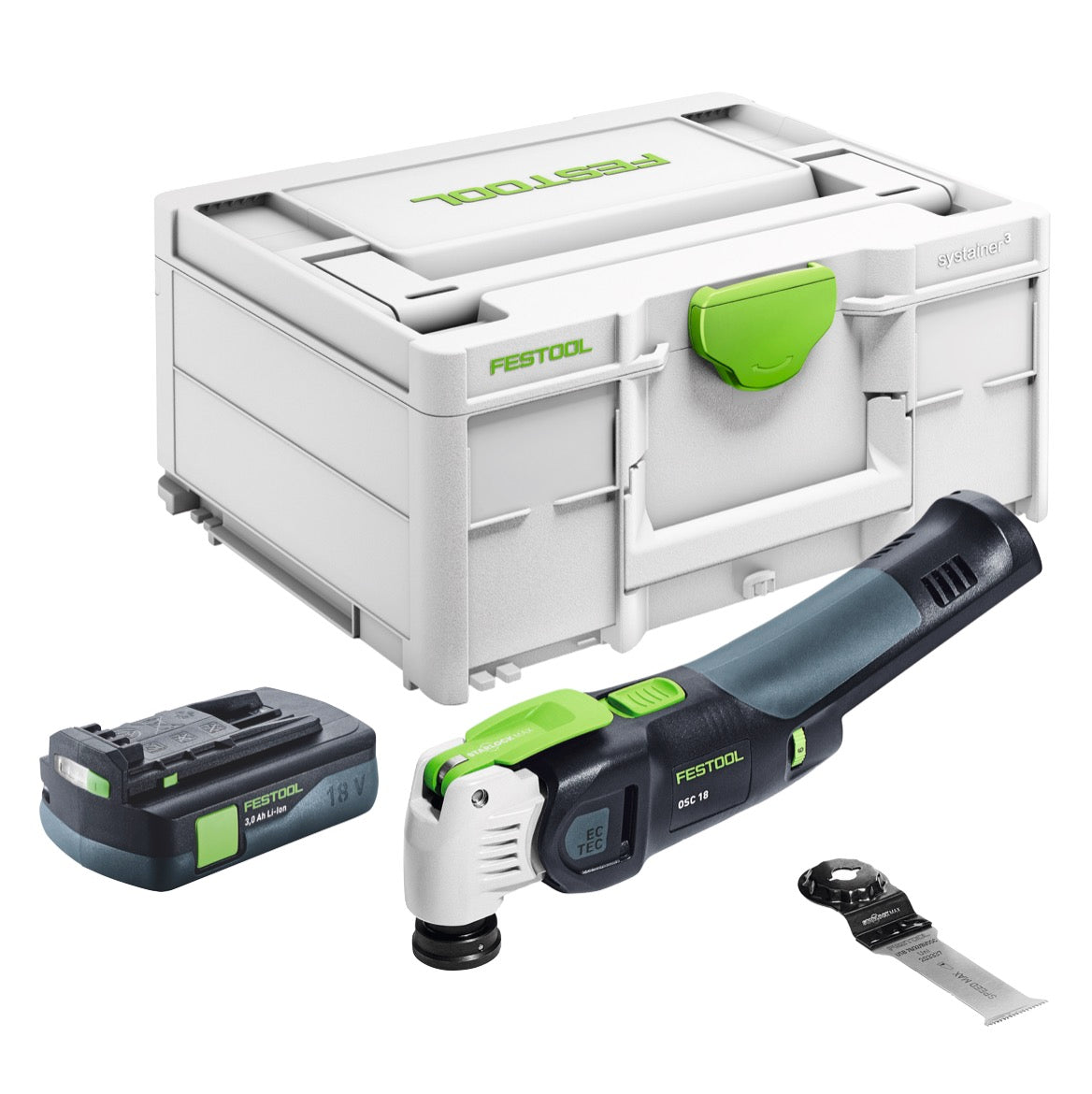 Festool VECTURO OSC 18 E-Basic oscillatore a batteria 18 V Starlock Max Brushless + 1x batteria ricaricabile 3,0 Ah + Systainer - senza caricabatterie