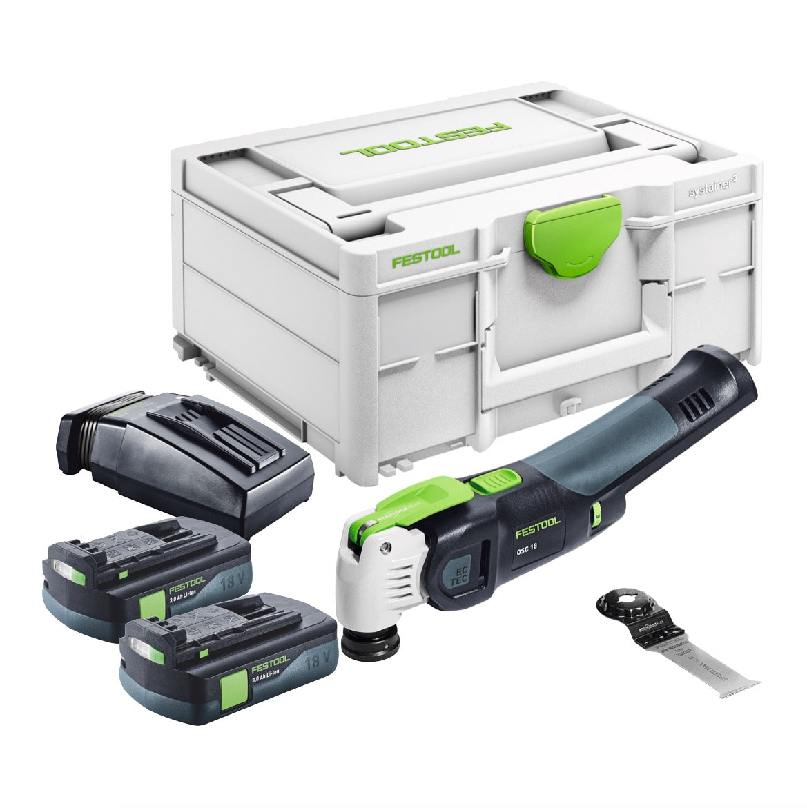 Festool VECTURO OSC 18 E-Basic oscillatore a batteria 18 V Starlock Max Brushless + 2x batteria ricaricabile 3,0 Ah + caricatore + systainer