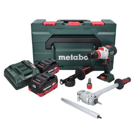 Taladro percutor a batería Metabo SB 18 LTX BL QI 18 V 130 Nm sin escobillas + 2 baterías de 5,5 Ah + cargador + adaptador dinamométrico PowerX3 + metaBOX