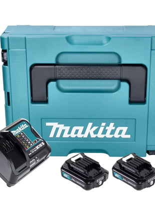 Kit de fuente de alimentación Makita (197658-5) 2x batería BL 1021 B 12 V máx. 2,0 Ah CXT + cargador DC 10 SB + Makpac