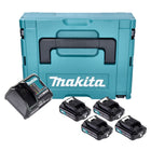 Kit alimentazione Makita 4x BL 1021 B batteria 12 V max. 2,0 Ah CXT ( 4x 197396-9 ) + caricabatteria DC 10 SB ( 197363-4 ) + Makpac