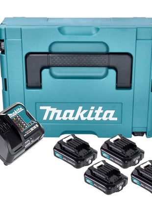 Zestaw Makita Power Source 4x akumulator BL 1021 B 12 V maks. 2,0 Ah CXT ( 4x 197396-9 ) + ładowarka DC 10 SB ( 197363-4 ) + Makpac