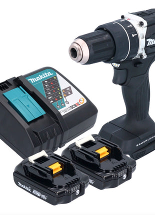 Makita DHP 484 RAB taladro percutor inalámbrico 18 V 54 Nm sin escobillas negro + 2x baterías 2,0 Ah + cargador