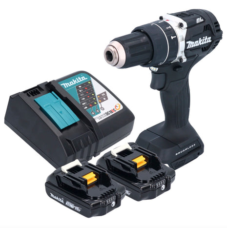 Makita DHP 484 RAB Perceuse-visseuse à percussion sans fil 18 V 54 Nm Brushless noir + 2x batterie 2,0 Ah + chargeur