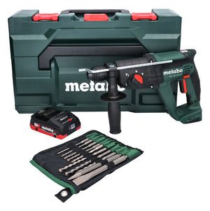 Metabo KH 18 LTX 24 18 V 2,1 J SDS plus trapano a percussione a batteria + 1x batteria 4,0 Ah + set di punte e punte da 10 pezzi + metaBOX - senza caricabatterie
