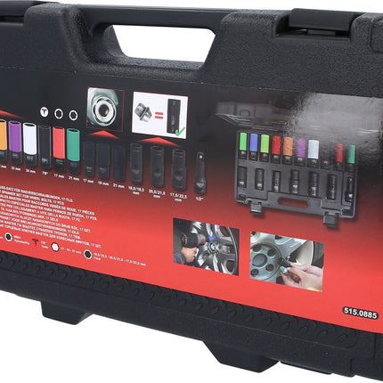 KS TOOLS 1/2" MASTER Spezial-Kraft-Stecknuss-Satz für Radverschraubungen, 17-tlg ( 515.0885 ) - Toolbrothers