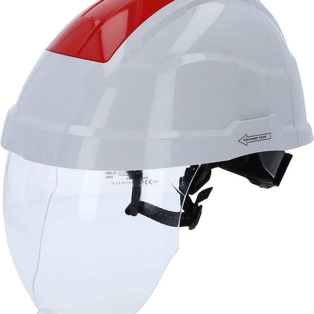 KS TOOLS Casco di protezione da lavoro con protezione per il viso, rosso ( 117.0137 )