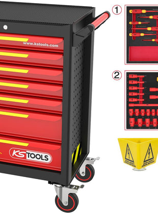 KS TOOLS ECOline Werkstattwagen mit 42 isolierten Werkzeugen für Hybrid- und Elektrofahrzeuge ( 117.6144 ) - Toolbrothers