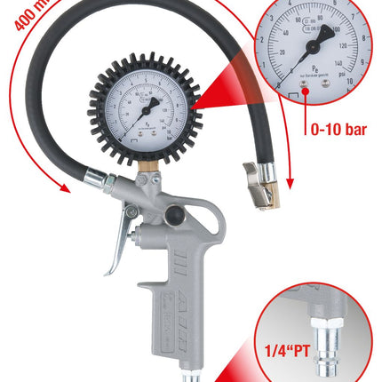 KS TOOLS Geeichter Druckluft-Reifenfüllmesser, 0-10 bar ( 515.1960 ) - Toolbrothers