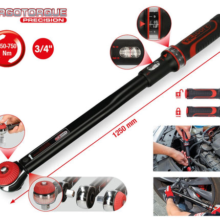 KS TOOLS 3/4'Chiave dinamometrica c.testa a cricco a quadro scorrevole ERGOprec,150-750Nm ( 516.1493 )