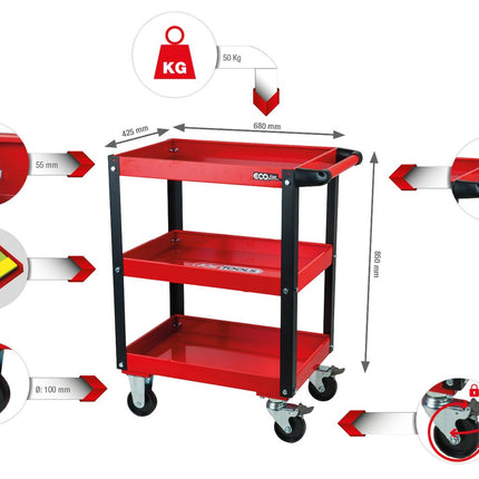 KS TOOLS ECOline Werkstatt-Servicewagen, H850xB680xT425mm ( 890.0001 ) - Toolbrothers