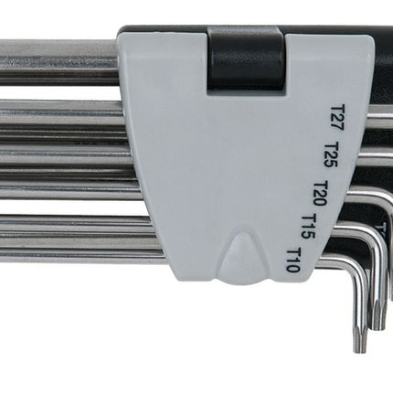 KS TOOLS EDELSTAHL Torx-Winkelstiftschlüssel mit Bohrung, lang, 9-tlg ( 964.0620 ) - Toolbrothers