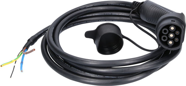 KS TOOLS Cavo di ricarica efuturo diritto, estremità aperta su connettore tipo 2 per il collegamento a 1 wallbox, 1 fase, fino a 7,4 kW, 32 A, 230 V, modalità 3, 5 metri ( 117.7255 )