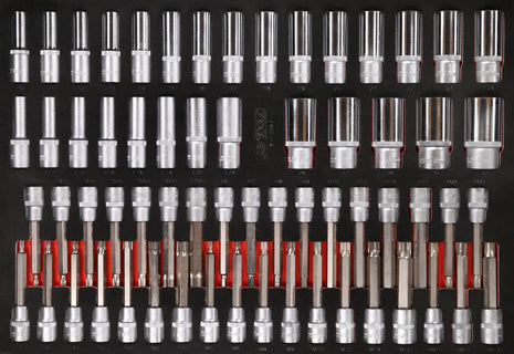 KS TOOLS 1/2'' Steckschlüssel- / und Bit-Stecknuss-Satz in Schaumstoffeinlage, 63-tlg ( 811.0063 ) - Toolbrothers