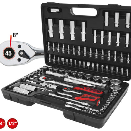 KS TOOLS 1/4"+1/2" CHROMEplus Steckschlüssel-Satz, 96-tlg ( 918.0796 ) - Toolbrothers