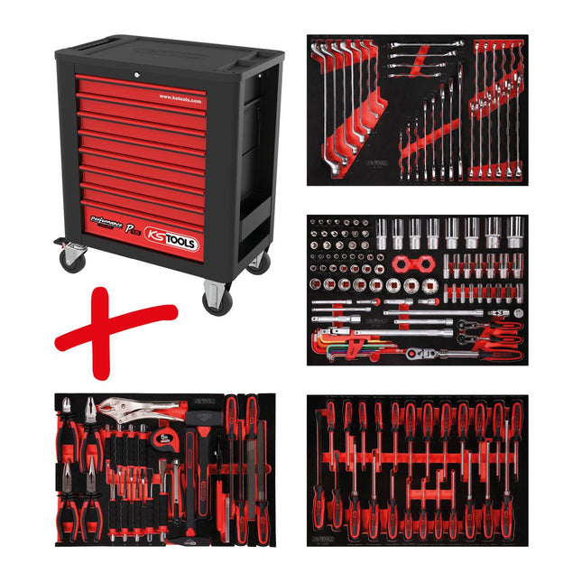 KS TOOLS Serie carrello da officina Performanceplus P15 con 180 utensili per 4 cassetti ( 815.4180 )