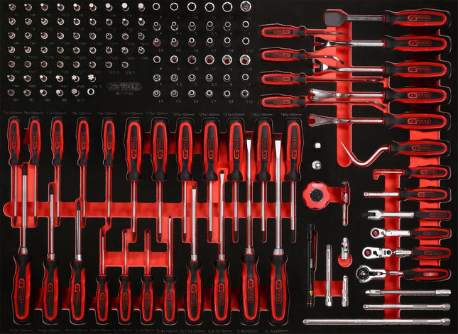 KS TOOLS Serie di chiavi a bussola e giraviti 1/4' nell'inserto in schiuma, 142 pz ( 821.0142 )
