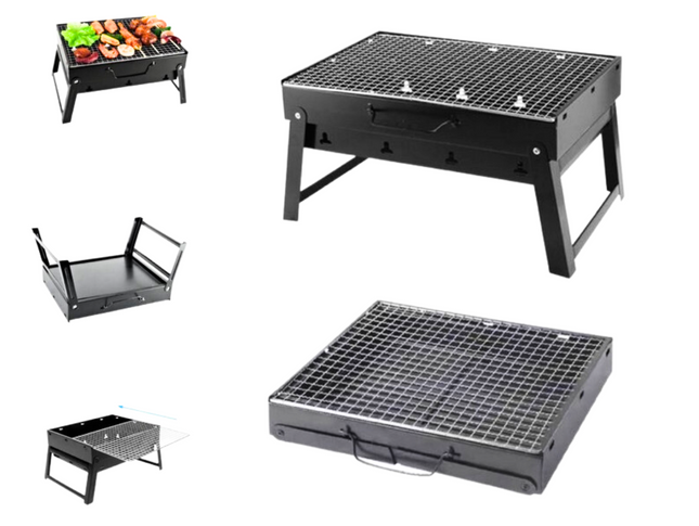 Toolbrothers Outdoor tragbarer Holzkohle Grill für Camping werkzeuglose Montage 43 x 29 x 23 cm Schwarz Chrom beschichtet Smoker BBQ Pit Grill