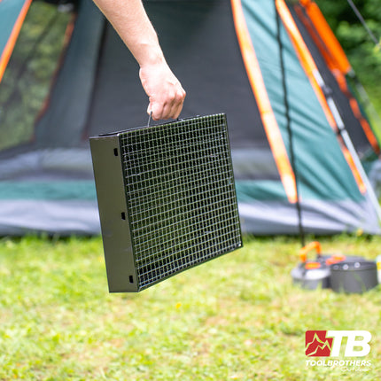 Toolbrothers Outdoor tragbarer Holzkohle Grill für Camping werkzeuglose Montage 43 x 29 x 23 cm Schwarz Chrom beschichtet Smoker BBQ Pit Grill