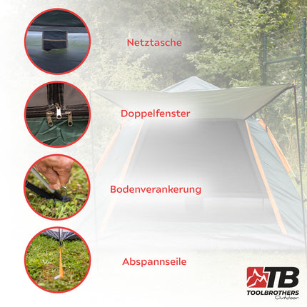 Toolbrothers Tenda da campeggio all'aperto per 2-4 persone Tenda a cupola idraulica impermeabile, 2000-3000 mm Wassersule