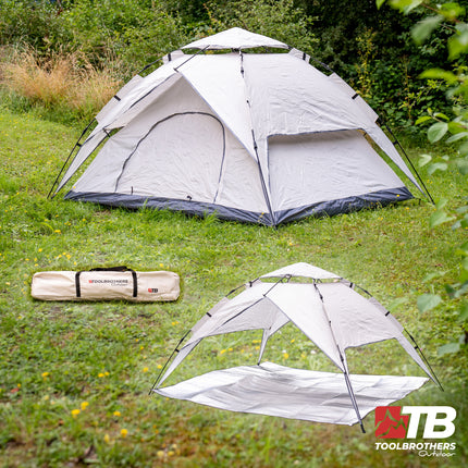 Toolbrothers Tenda da campeggio all'aperto per 2-4 persone Tenda a cupola idraulica Tenda pop-up Impermeabile, 2000 mm di colonna d'acqua + materasso isolante