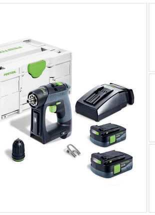 Festool CXS 12 2,5-Plus Akku Bohrschrauber 12 V 30 Nm Brushless ( 576864 ) + 2x Akku 2,5 Ah + Ladegerät + Systainer