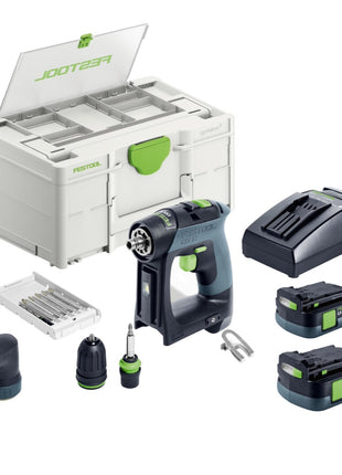 Festool CXS 12 2,5-Set Perceuse-visseuse sans fil 12 V 30 Nm Brushless ( 576865 ) + 2x batterie 2,5 Ah + chargeur + kit d'embouts + Systainer