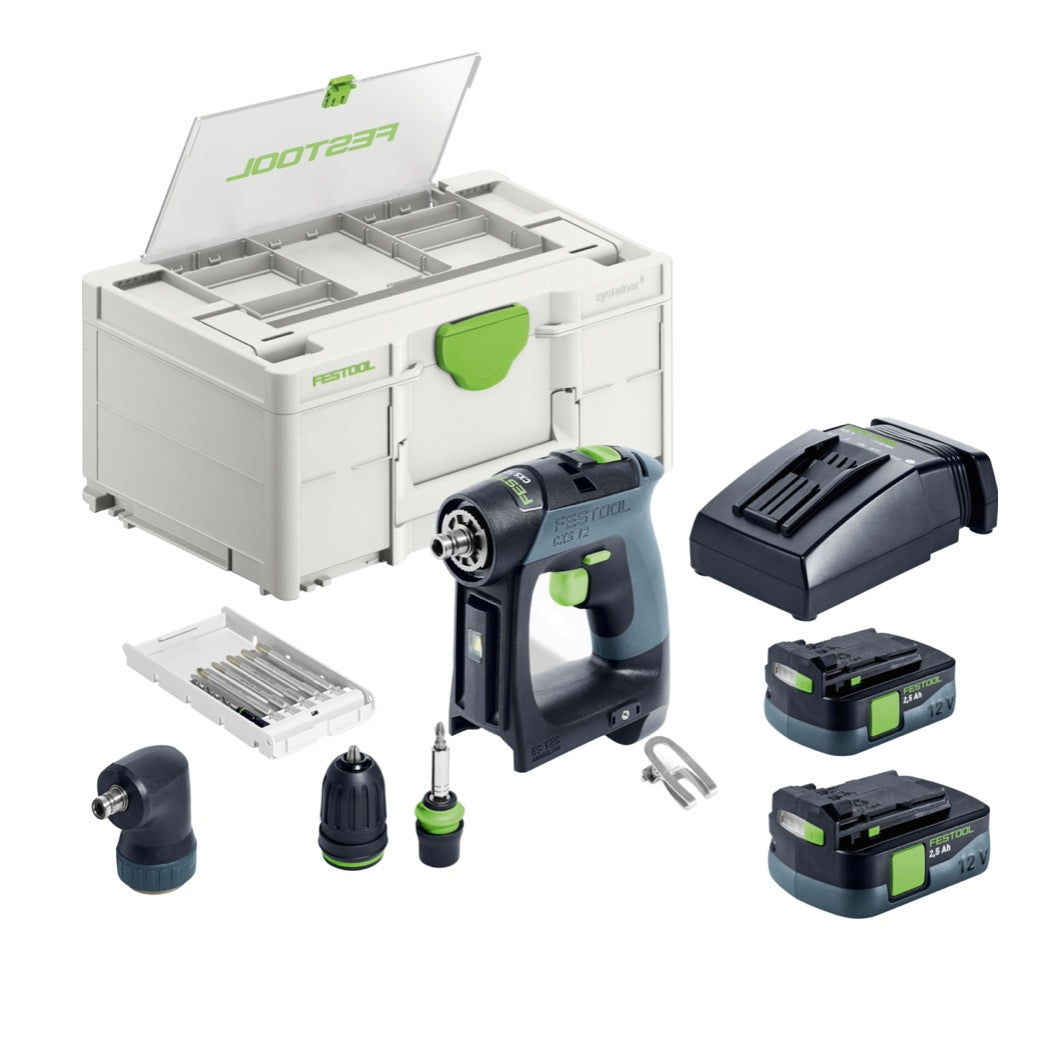 Festool CXS 12 2,5-Set Trapano avvitatore a batteria 12 V 30 Nm Brushless ( 576865 ) + 2x batteria 2,5 Ah + caricatore + kit di punte + Systainer