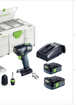 Festool TXS 12 2,5 set taladro atornillador inalámbrico 12 V 30 Nm sin escobillas (576874) + 2x batería 2,5 Ah + cargador + juego de puntas + systainer