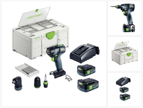 Festool TXS 12 2,5-Set akumulatorowa wiertarko-wkrętarka 12 V 30 Nm bezszczotkowa ( 576874 ) + 2x akumulator 2,5 Ah + ładowarka + zestaw bitów + systainer