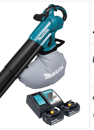 Soplador y aspirador de hojas a batería Makita DUB 187 RM2 18 V sin escobillas + 2x baterías 4,0 Ah + cargador