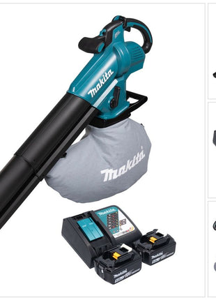 Soplador y aspirador de hojas a batería Makita DUB 187 RT2 18 V sin escobillas + 2x baterías 5,0 Ah + cargador