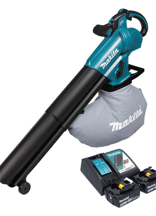 Soplador y aspirador de hojas a batería Makita DUB 187 RT2 18 V sin escobillas + 2x baterías 5,0 Ah + cargador