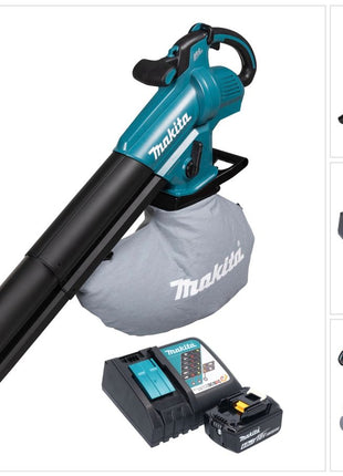 Soplador y aspirador de hojas a batería Makita DUB 187 RG 18 V sin escobillas + 1x batería 6,0 Ah + cargador