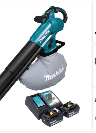 Makita DUB 187 RG2 Akku Laubbläser und Laubsauger 18 V Brushless + 2x Akku 6,0 Ah + Ladegerät