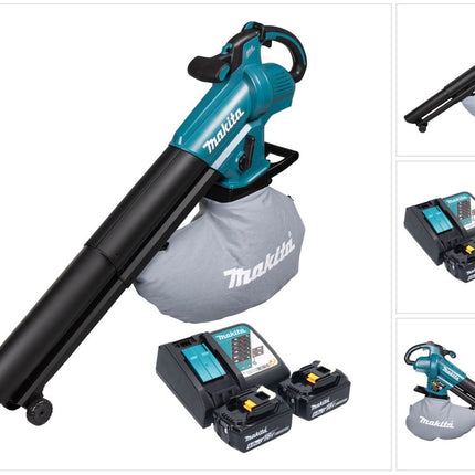 Makita DUB 187 RG2 Soffiatore e aspirafoglie a batteria 18 V Brushless + 2 batterie da 6,0 Ah + caricabatterie