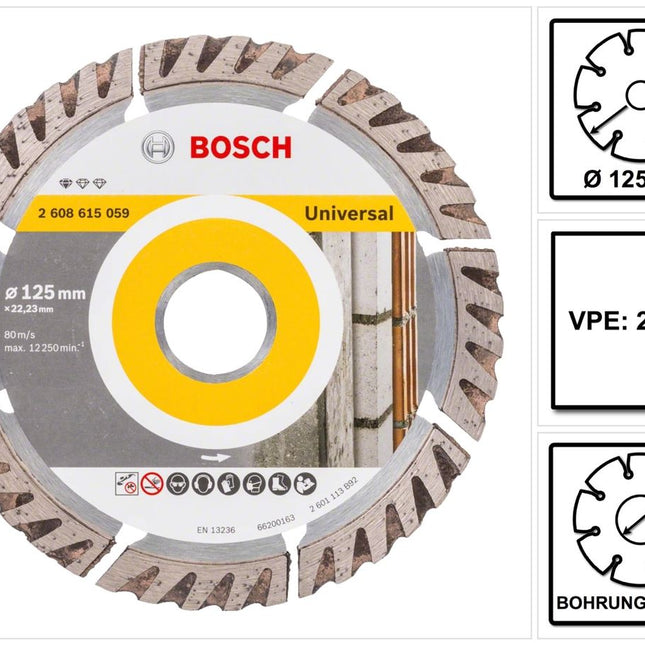 Bosch Standard per disco diamantato universale 125 x 22,23 mm 20 pezzi ( 20x 2608615060 ) per calcestruzzo, acciaio-calcestruzzo, mattoni, calce e arenaria