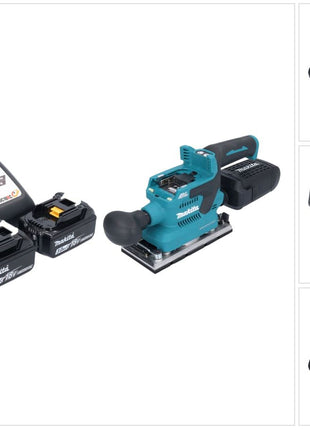 Makita DBO 382 RF Akku Schwingschleifer 18 V 93 x 185 mm Brushless + 2x Akku 3,0 Ah + Ladegerät