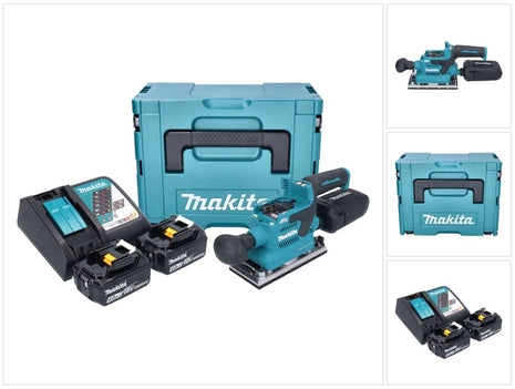 Makita DBO 382 RMJ Akku Schwingschleifer 18 V 93 x 185 mm Brushless + 2x Akku 4,0 Ah + Ladegerät + Makpac