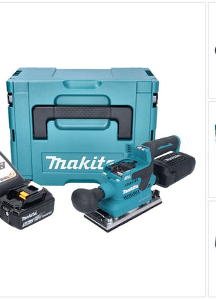 Makita DBO 382 RT1J Ponceuse vibrante sans fil 18 V 93 x 185 mm Brushless + 1x batterie 5,0 Ah + chargeur + Makpac