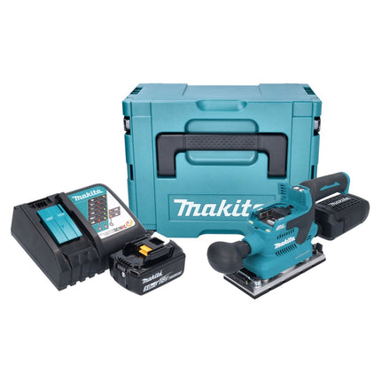 Makita DBO 382 RT1J Akku Schwingschleifer 18 V 93 x 185 mm Brushless + 1x Akku 5,0 Ah + Ladegerät + Makpac