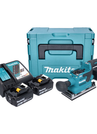 Makita DBO 382 RTJ akumulatorowa szlifierka oscylacyjna 18 V 93 x 185 mm bezszczotkowa + 2x akumulator 5,0 Ah + ładowarka + Makpac