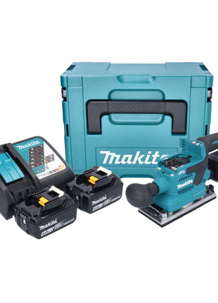 Makita DBO 382 RGJ Akku Schwingschleifer 18 V 93 x 185 mm Brushless + 2x Akku 6,0 Ah + Ladegerät + Makpac