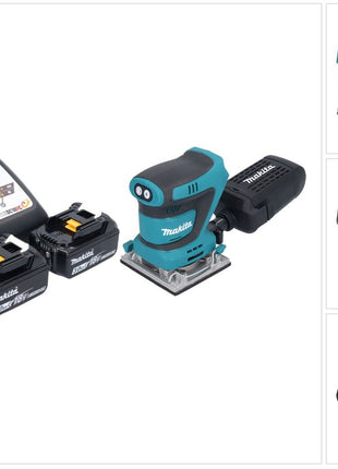 Makita DBO 484 RF Akku Schwingschleifer 18 V 112 x 102 mm + 2x Akku 3,0 Ah + Ladegerät