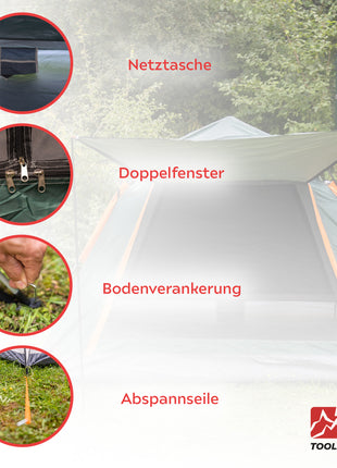 Toolbrothers Outdoor Camping-Set Tente pour 2-4 personnes Tente hydraulique Pop-Up + équipement de camping 13 pcs.